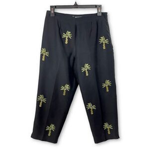S.L.B. Navy Silk Palm Tree Tropical Lined Cropped Pants Womens Sz 6 Aloha Hawaii